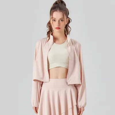 Women Fashion Casual Summer UPF 50+ Solid Color Vertical Collar Long-Sleeve Pocket Breathable Top Sun Protection Clothing