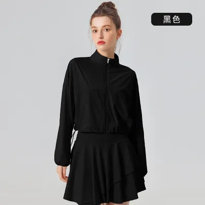 Women Fashion Casual Summer UPF 50+ Solid Color Vertical Collar Long-Sleeve Pocket Breathable Top Sun Protection Clothing
