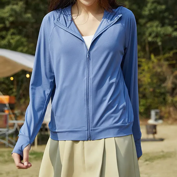 Women Fashion Casual Summer Solid Color UPF 50+ Long-Sleeve Breathable Hoodies Sun Protection Clothing
