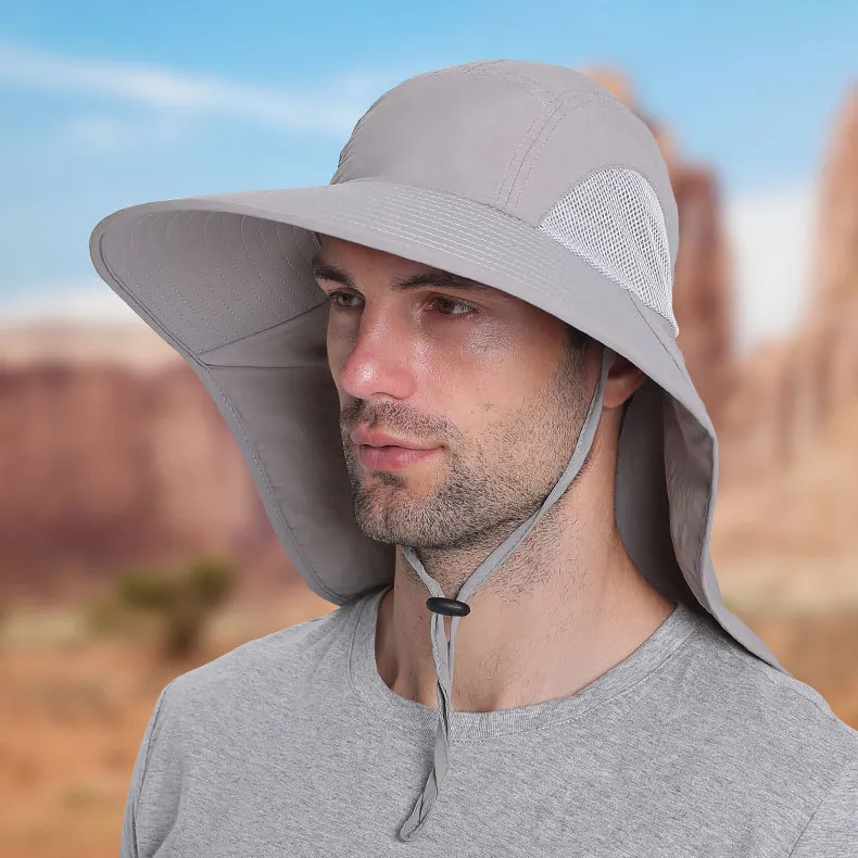Men Fashion Casual Summer Big Eave Fishing Outdoor Neck Protection Quick-Drying UPF 50+ Sun Hat