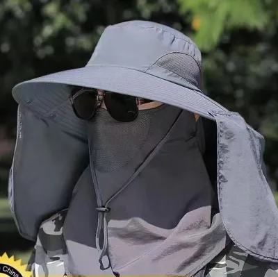 Men Fashion Casual Solid Color Breathable UPF 50+ Big-Brimmed Outdoor Face mask Sun Protection Hats