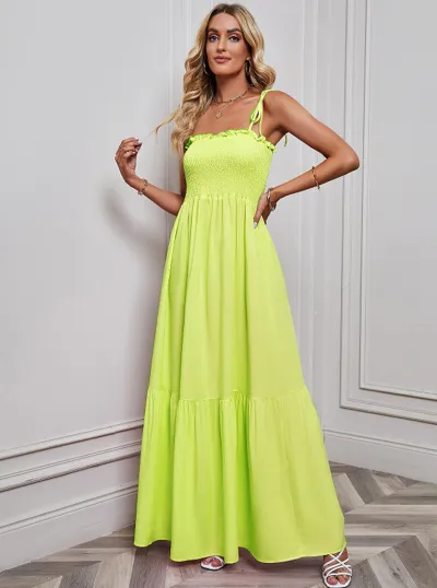 Spring And Summer Women Casual Solid Color Strap A Line Maxi Dress