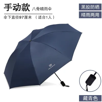 Fashion Sun Protection Three-Fold Thickened Black Rubber Umbrella