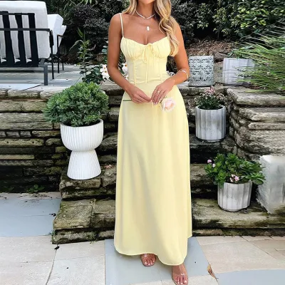 Women Spring And Summer Fashion Solid Color Sling Maxi Dress