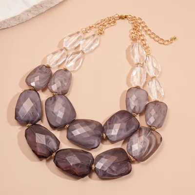 Women's Fashion Exaggerated Acrylic Irregular Beaded Double-Layer Necklace