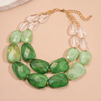 Women's Fashion Exaggerated Acrylic Irregular Beaded Double-Layer Necklace