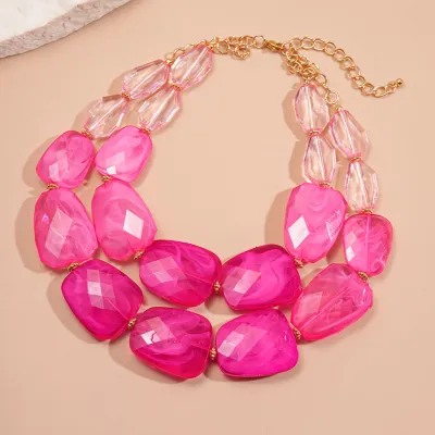 Women's Fashion Exaggerated Acrylic Irregular Beaded Double-Layer Necklace