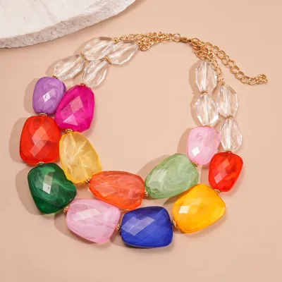 Women's Fashion Exaggerated Acrylic Irregular Beaded Double-Layer Necklace