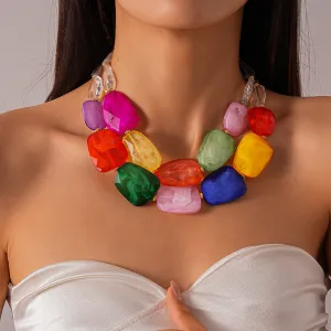 Women's Fashion Exaggerated Acrylic Irregular Beaded Double-Layer Necklace