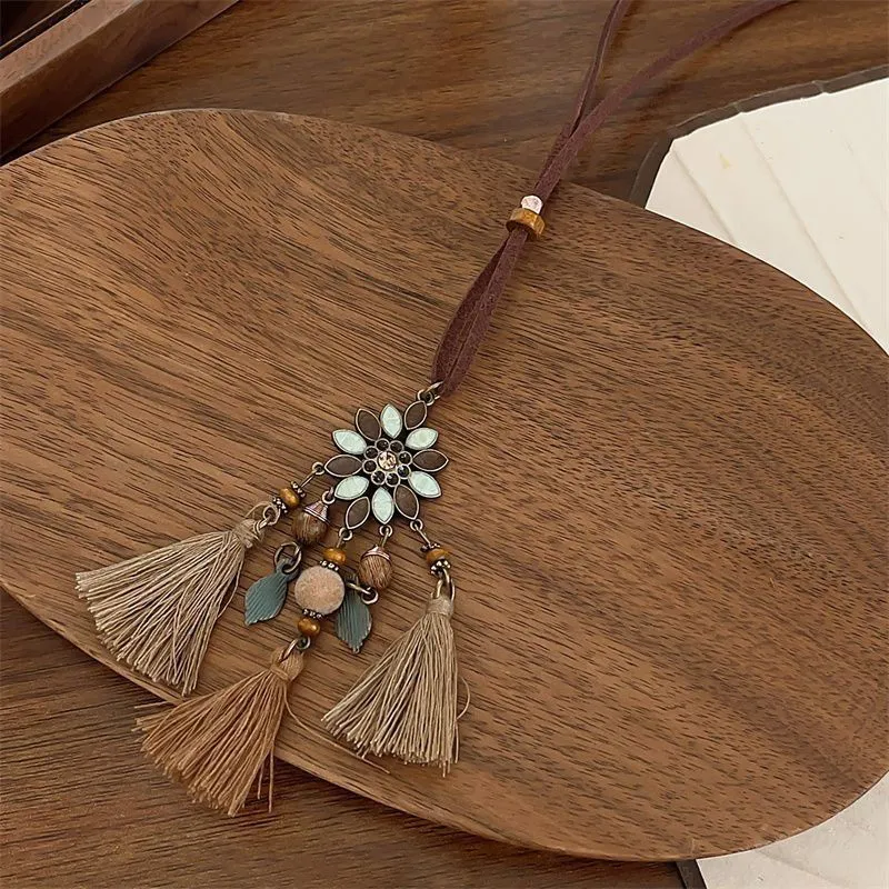 Women's Fashion Retro Ethnic Style Bead Tassel Pendant Necklace
