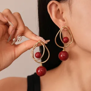 Women Fashion Retro Acrylic Geometric Round Beads Cross-Winding Earrings