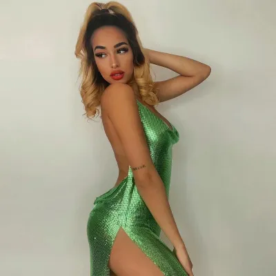 Women Fashion Sexy Summer Solid Color Halter-Neck Backless Metal Split Dress