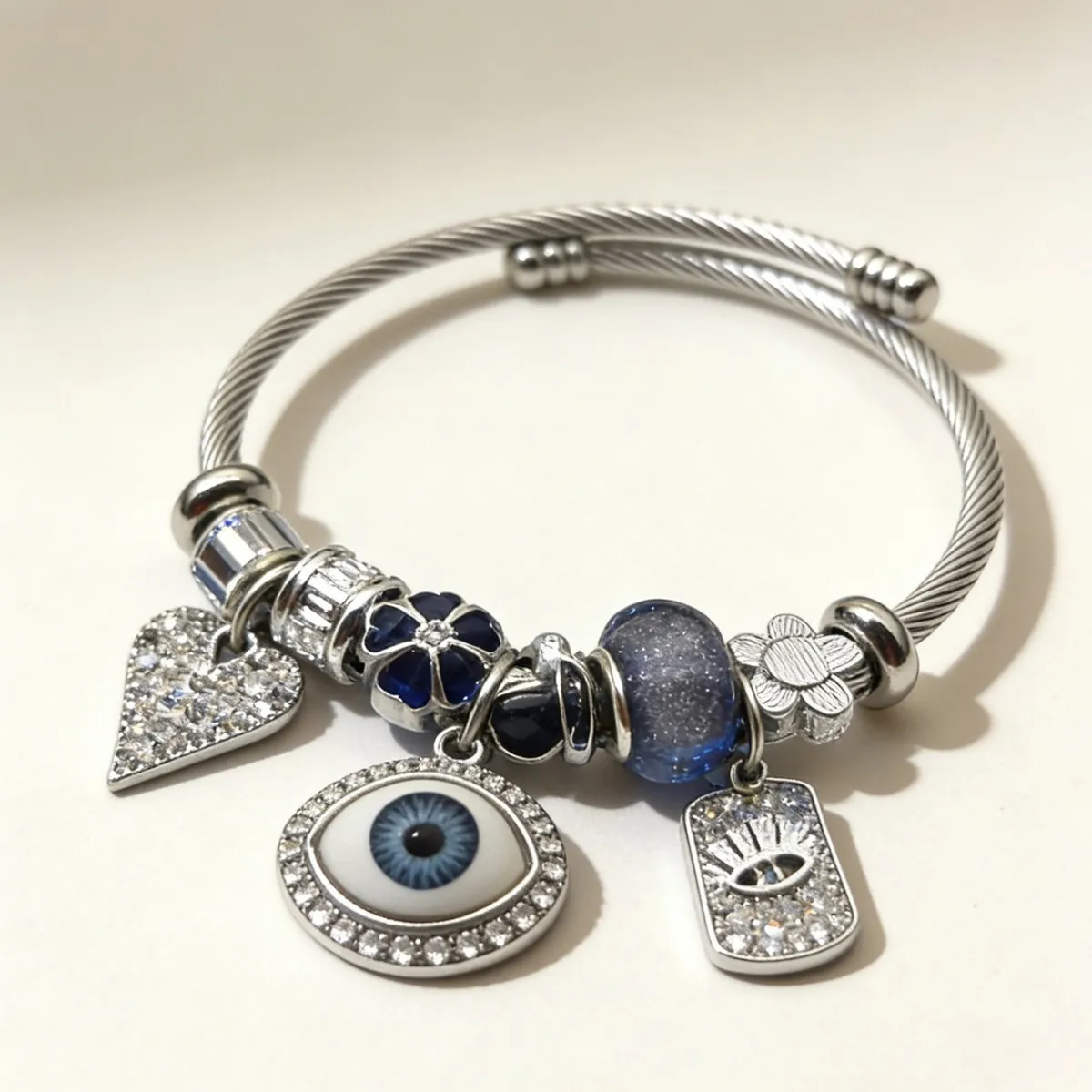 Women Fashion Rhinestone Alloy Devil's Eye Love Floral Bracelet