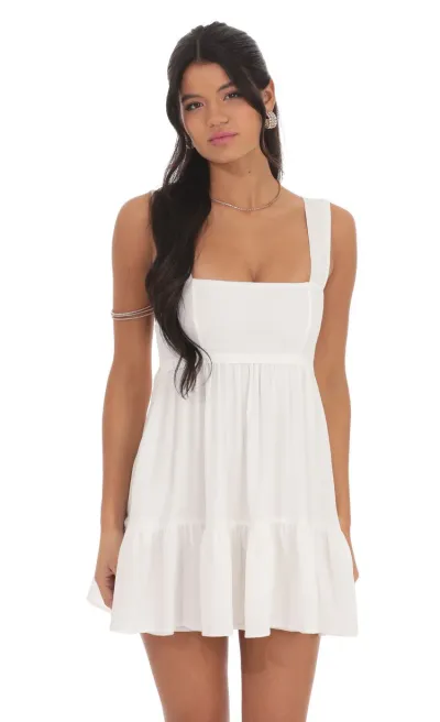 Women Fashion Summer Solid Color Square Neck Sleeveless A Line Dress