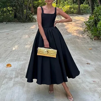 Women Fashion Casual Summer Solid Color Sleeveless A Line Dress