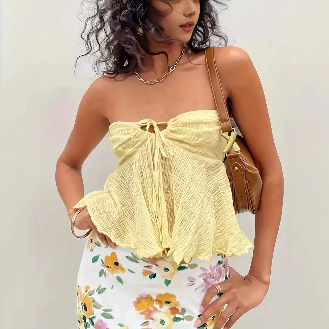 Summer Women Fashion Solid Color Off-Shoulder Tube Top