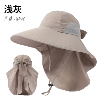 Women Fashion Casual Summer Outdoor Solid Color Big Brim Lace-Up Quick-Drying Waterproof UPF 50+ Sun Protection Hat