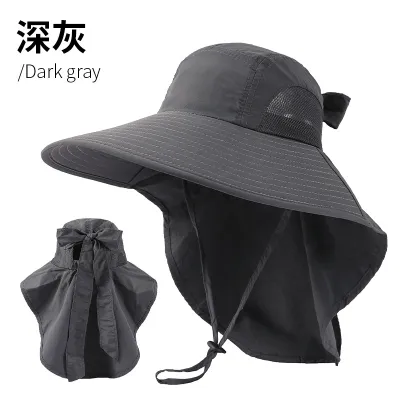 Women Fashion Casual Summer Outdoor Solid Color Big Brim Lace-Up Quick-Drying Waterproof UPF 50+ Sun Protection Hat