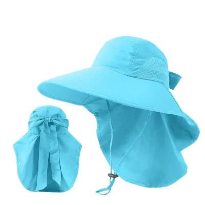 Women Fashion Casual Summer Outdoor Solid Color Big Brim Lace-Up Quick-Drying Waterproof UPF 50+ Sun Protection Hat