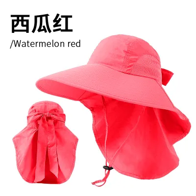 Women Fashion Casual Summer Outdoor Solid Color Big Brim Lace-Up Quick-Drying Waterproof UPF 50+ Sun Protection Hat