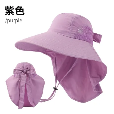 Women Fashion Casual Summer Outdoor Solid Color Big Brim Lace-Up Quick-Drying Waterproof UPF 50+ Sun Protection Hat