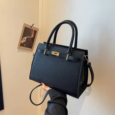 Women Fashion Casual Solid Color Large Capacity PU Handbag