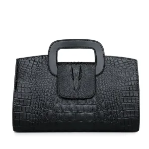 Women Fashion Casual Solid Color Crocodile-Print PU Handbag