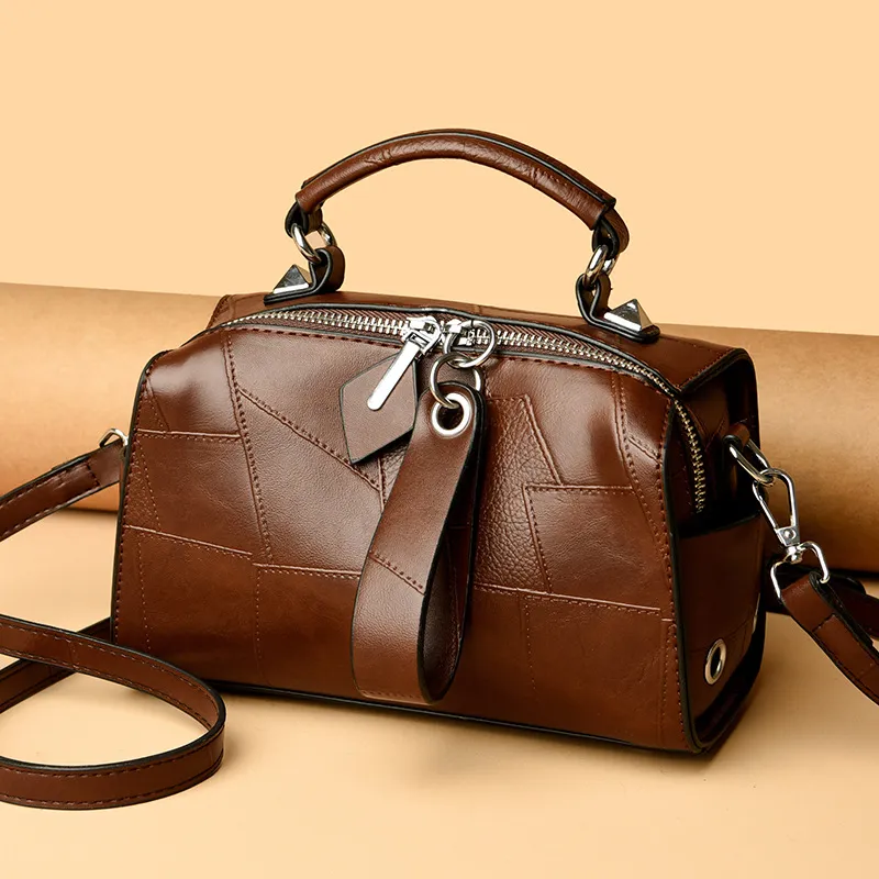 Women Fashion Casual Simple Solid Color Large Capacity PU Handbag with Zipper