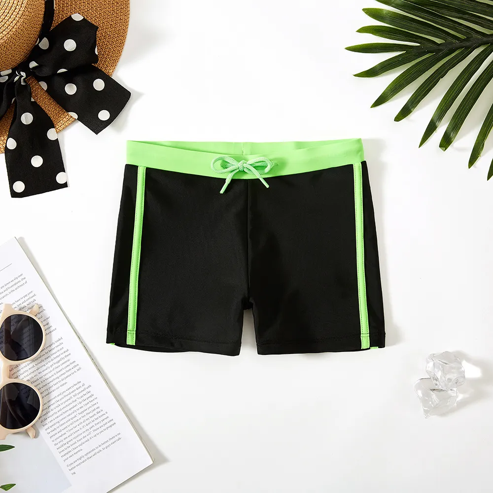 Kids Boys Fashion Casual Color Block Quick Dry Swim Trunks Polyester Spandex