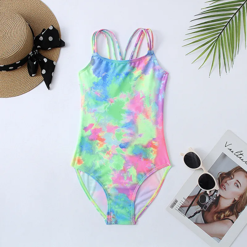 Kids Girls' Tie-Dye Quick-Dry One-Piece Swimsuit
