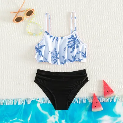 Kids Girls Fashion Printed Ruffled Bikini Swimsuit in Polyester