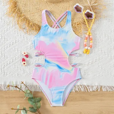 Kids Girls Love Printed One-Piece Swimsuit Polyester Sleeveless Swimwear