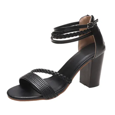 Women's Casual Chunky Heel PU Round Toe Heels Shoes