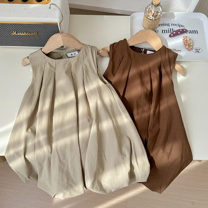 Kids Girl Fashion Princess Sleeveless Cotton Solid Color Summer Dress