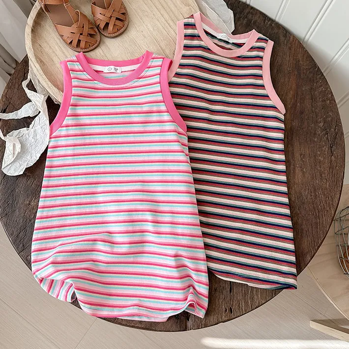Kids Girls Fashion Casual Summer Stripe Sleeveless Cotton Dress