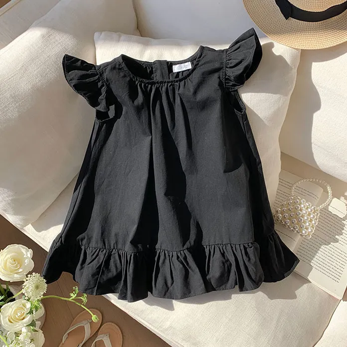 Kids Girls Fashion Casual Summer Solid Color Sleeveless Loose Ruffle Hem Dress