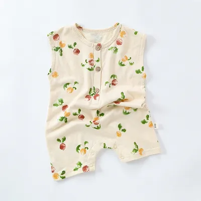 Kids Baby Boys Girls Fashion Summer Cotton Printed Short Sleeveless Thin Rompers