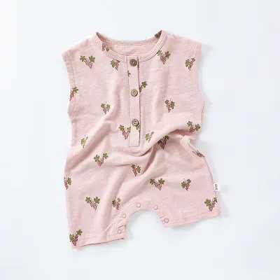 Kids Baby Boys Girls Fashion Summer Cotton Printed Short Sleeveless Thin Rompers