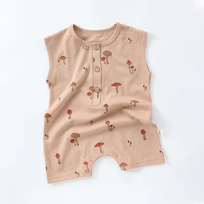 Kids Baby Boys Girls Fashion Summer Cotton Printed Short Sleeveless Thin Rompers
