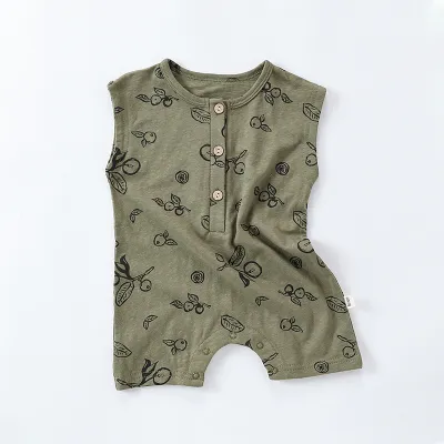 Kids Baby Boys Girls Fashion Summer Cotton Printed Short Sleeveless Thin Rompers