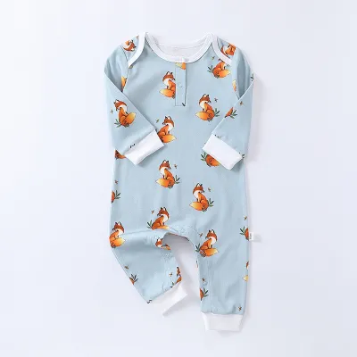 Kids Unisex Baby Boys Girls Spring Cotton Printed Long-Sleeve Rompers 0-3T