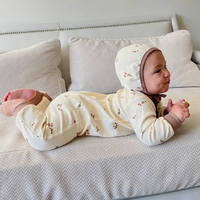 Kids Baby Boys Girls Fashion Spring Printed Cotton Long-Sleeve Rompers