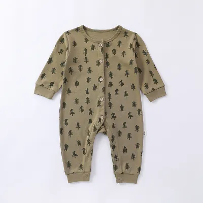 Kids Baby Boys And Girls Fashion Spring Printed Single-Breasted Long-Sleeve Cotton Rompers
