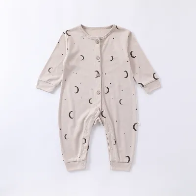 Kids Baby Boys And Girls Fashion Spring Printed Single-Breasted Long-Sleeve Cotton Rompers