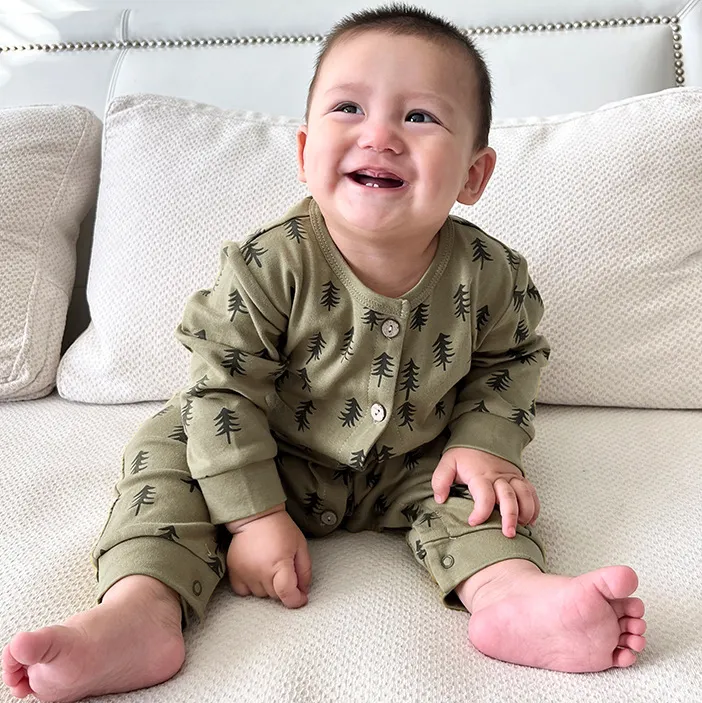 Kids Baby Boys And Girls Fashion Spring Printed Single-Breasted Long-Sleeve Cotton Rompers