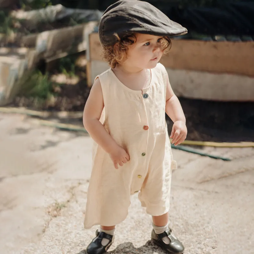 Kids Baby Boys Girls Fashion Casual Summer Solid Color Thin Breathable Cotton Sleeveless Rompers