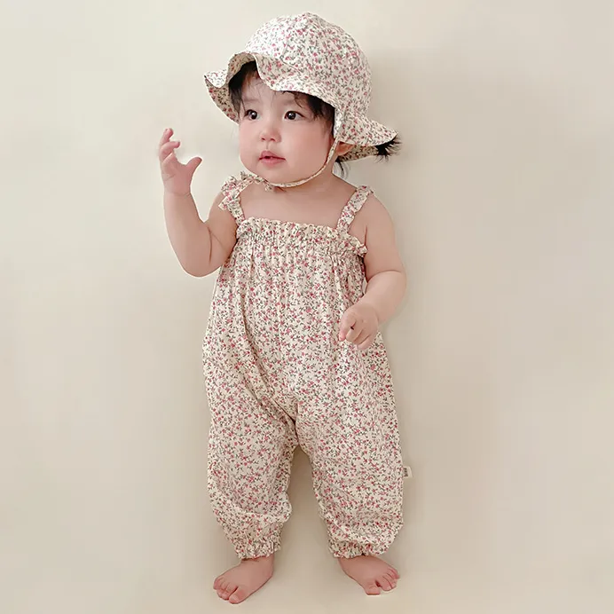 Kids Baby Girls Clothing (0-3T) Summer Cute Flower Print Lightweight Sleeveless Rompers