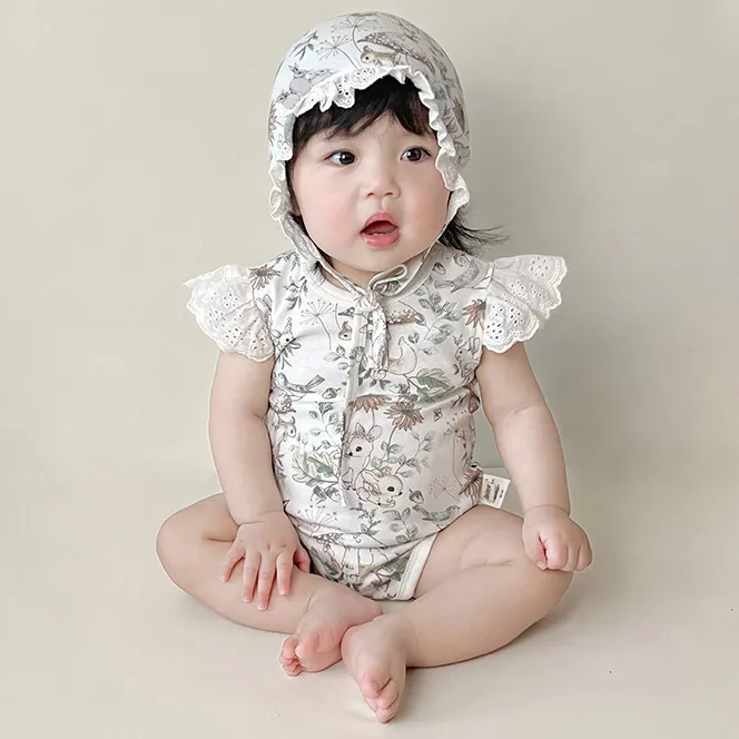 Kids Baby Girl Fashion Summer Printed Short-Sleeve Cotton Rompers