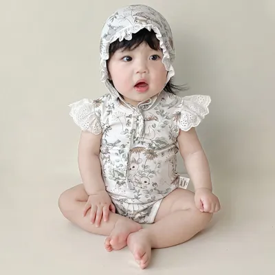Kids Baby Girl Fashion Summer Printed Short-Sleeve Cotton Rompers