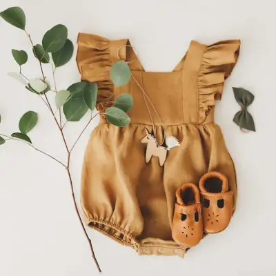 Kids Baby Girls Summer Solid Color Cotton Linen Sleeveless Rompers